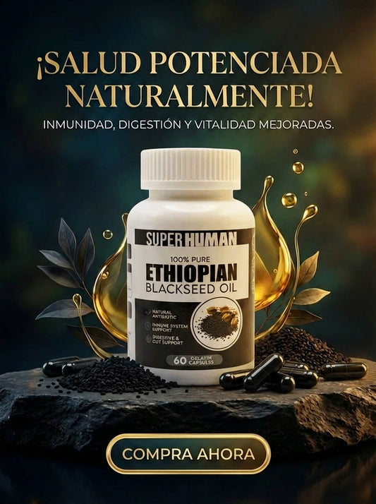SUPER HUMAN Ethiopian Black Seed Oil – Aceite de Semilla Negra Etíope Alta Potencia (60 Gelatin Capsules)