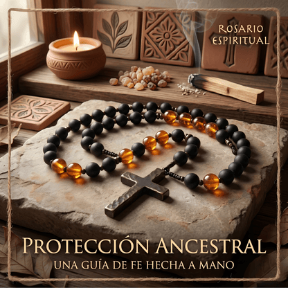 ✝️Collar de Rosario de Obsidiana Natural Yooperlita — Protección Sagrada